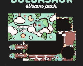 Bulbasaur Twitch Stream-paket | Animerade skärmar, överlägg (digital nedladdning)