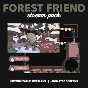 Cozy Winter Forest Friend Stream Package | Animated Screens, Customizable Overlays, Static Alerts, Banner, Offline Screen, Panels | TWITCH