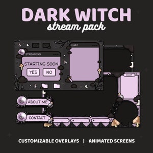Pacchetto streaming Twitch di Dark Witch / Schermate animate, sovrapposizioni (download digitale)