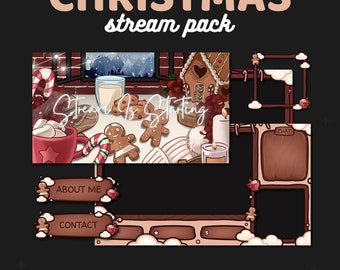 May include: A Christmas-themed stream pack with customizable overlays and animated screens. The pack features a gingerbread house, candy canes, and a mug of hot chocolate with marshmallows. The text "Stream is Starting" is displayed on the top of the image.