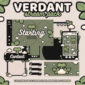 Verdant Stream Package | Animated Stream Pack | Twitch Overlay | Vtuber Friendly | Kawaii / Cute / Cozy / Sage Green / Plant / Soft | TWITCH