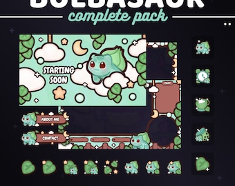 Bulbasaur komplett streampaket | Kawaii Twitch-animerade skärmar (digital nedladdning)