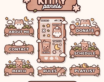 20x Kitty Panels | Kawaii / Cute / Cat / Moon / Stars / Cottagecore / Clouds / Soft | TWITCH