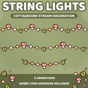 3x Cottagecore String Light Stream Decoration | Mushroom and Leaf ...