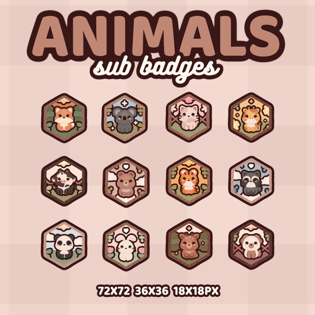 12x Animal Medal Sub Badges | Cute / Medal / Badge / Green / Neutral ...