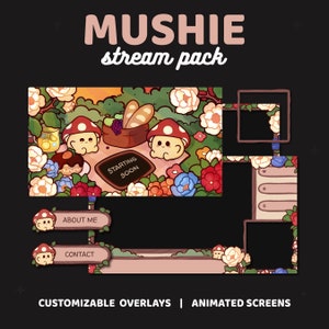 Cottagecore x Mushroom Stream Package | 3 Animated Screens, 2 Overlays, 8 Alerts, Banner, 5 Sub Badges, Offline Screen, 13 Panels | TWITCH
