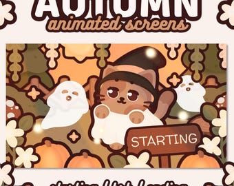 Animated Autumn Cat Twitch Screens | Halloween Witch Ghost (Digital Download)