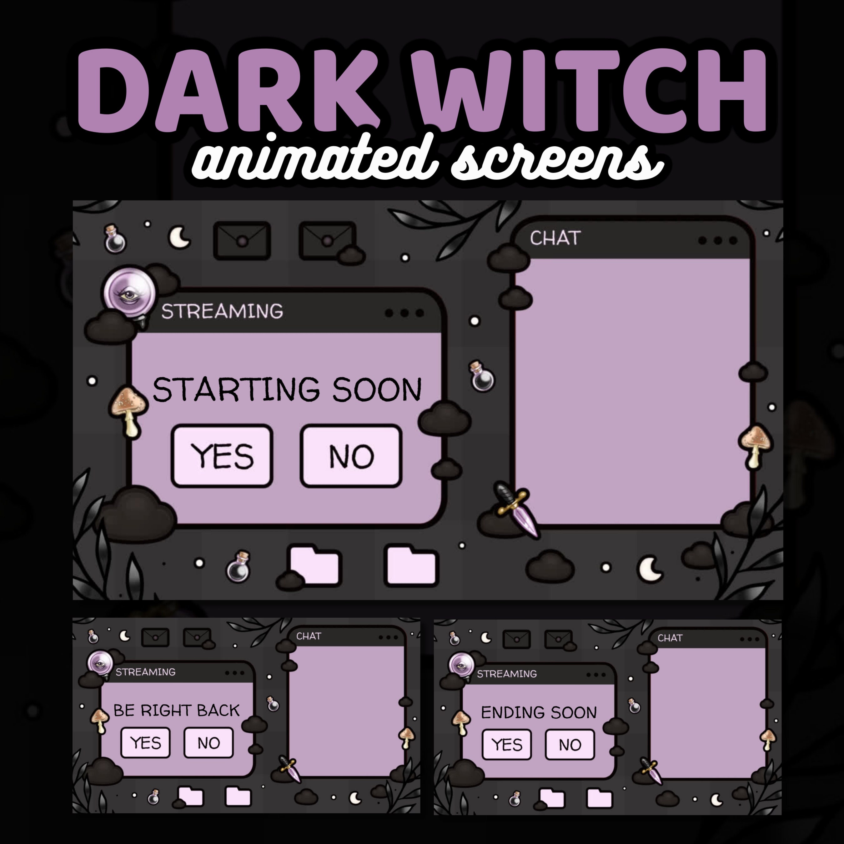 3x Animated Dark Witch Twitch Screens Purple Black Aesthetic ...