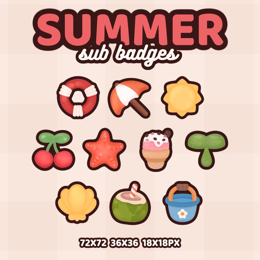 10x Summer Sub Badges | Cute / Kawaii / Fun / Colorful / Sun / Sea ...