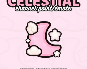 Celestial Moon Twitch Emote | Kawaii Pink Moon, Stars (Digital Download)