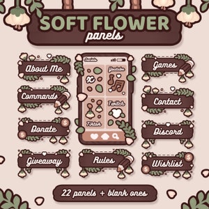 22x Soft Flower Panels | Kawaii / Cute / Brown / Cottagecore / Soft | TWITCH