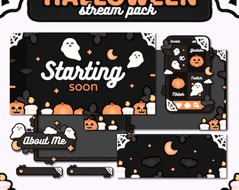 Paquete de transmisión de Halloween / Paquete de transmisión animada / Superposición de Twitch / Kawaii / Lindo / Acogedor / Oscuro / Calabaza / Fantasma / Escalofriante / Aterrador / TWITCH