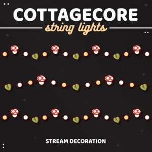 3x Cottagecore String Light Stream Decoration | Mushroom And Leaf Stream Deco | Twinkle Lights | Vtuber Assets | Animated | TWITCH