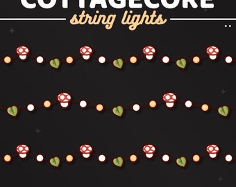 3x Cottagecore String Light Stream Decoration | Mushroom And Leaf Stream Deco | Twinkle Lights | Vtuber Assets | Animated | TWITCH