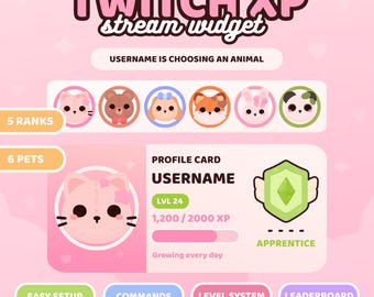 Twitch XP Level System Widget | Chat Commands, Leaderboard & Pet System | StreamElements Overlay | Interactive Stream Tool