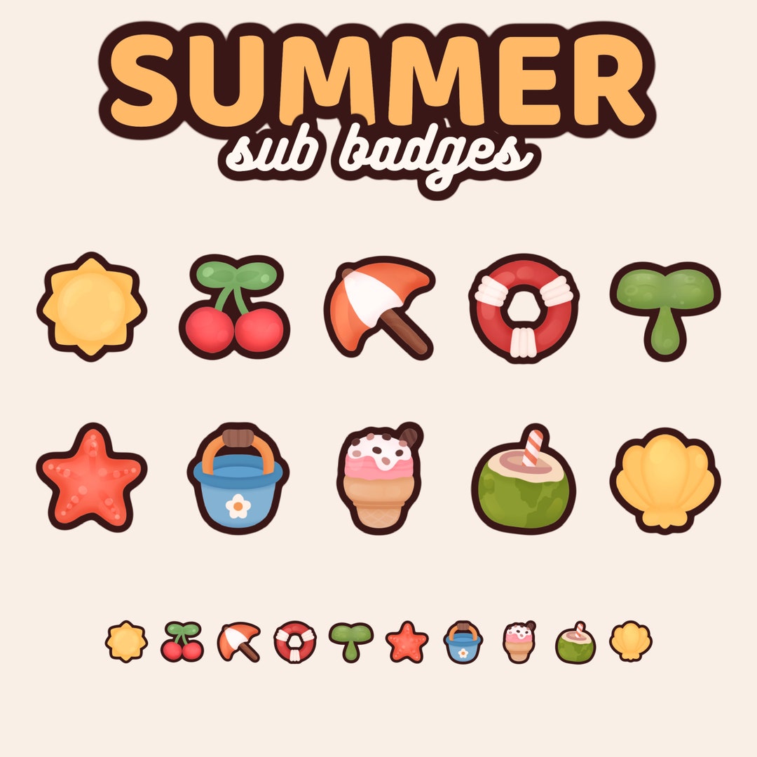10x Summer Sub Badges Cute / Kawaii / Fun / Colorful / Sun / Sea TWITCH ...