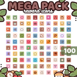 May include: A set of 100 colourful reward icons for Twitch, YouTube, or other streaming platforms. The icons feature a variety of themes, including food, animals, and games. The icons are perfect for rewarding viewers for their support.