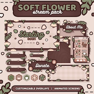 Soft Flower Stream Package | Animated Stream Pack | Twitch Overlay | Vtuber Friendly | Kawaii / Cute / Cozy / Green / Beige / Soft | TWITCH