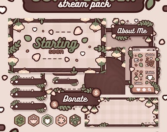 Paquete Soft Flower Stream / Paquete de transmisión animada / Superposición de Twitch / Vtuber Friendly / Kawaii / Lindo / Acogedor / Verde / Beige / Suave / TWITCH