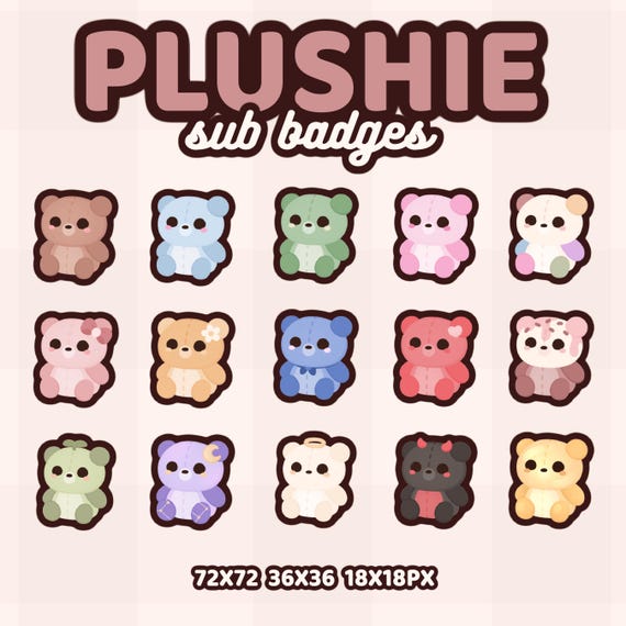 15x Plushie Sub Badges | Cute / Animal / Funny / Rainbow / Bear / Angel / Devil / Kawaii / Loyalty Badges / Stream Sub Badge | TWITCH