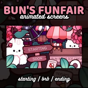 3x Animated Kawaii Bunny Amusement Park Twitch Screens | Starting Soon, Be Right Back, Ending Soon