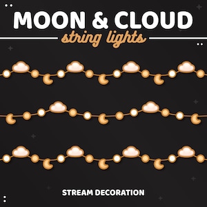 3x Wolke Und Mond Lichterkette Dekoration | Goldstrahl Deko | Funkelnde Lichter | Vtuber Zubehör | Animiert | TWITCH