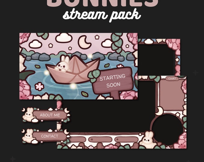 Pink Anime Bunny Twitch Overlay Package, Animated Lofi Stream Scenes ...