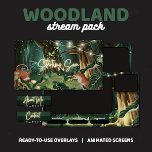 Woodland Forest Stream Package | 3 Animated Screens, 3 Overlays, Offline Screen, 12 Panels, Stream Banner | TWITCH