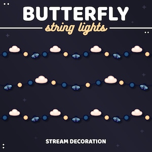 3x Schmetterling Lichterkette Dekoration | Süsser Wolkenbach Deko | Funkelnde Lichter | Vtuber Zubehör | Animiert | TWITCH