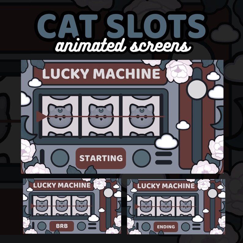 3x Animated Aesthetic Cat Slots Twitch Screens Blue / Brown Kawaii Cute