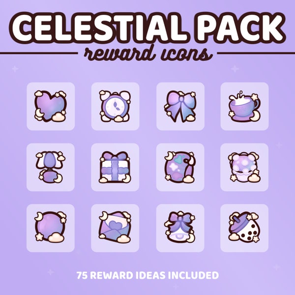 12 icônes de récompense de pack céleste kawaii / icônes de récompense de points de chaîne | 75x idées de récompenses et défis | COMMUTATION