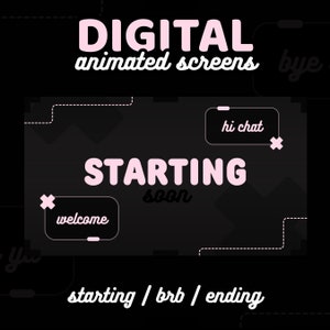 3x Animated Dark Digital Aesthetic Twitch Screens | Baby Pink / Light Pink | Starting Soon, Be Right Back, Ending Soon