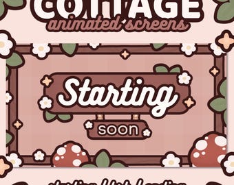 3 pantallas animadas de estilo Cottagecore / Acogedoras / Lindas / Kawaii / Acogedoras / Hongos / Flores / Inicio, Recreo, Final / TWITCH