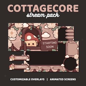 Pacote de fluxo de cogumelos Cottagecore | Telas animadas, sobreposições personalizáveis, alertas estáticos, banner, offline, painéis, transição | CONTRAÇÃO MUSCULAR