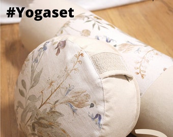 Yogaset Biobaumwolle Yin Yoga Yogabolster Creme Beige Weiß Blumenmuster Meditation JUULA Hamburg