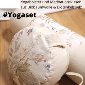 Yogaset Biobaumwolle Yin Yoga Yogabolster Creme Beige Weiß Blumenmuster Meditation JUULA Hamburg Bild 1