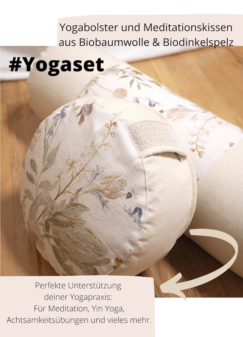 Yogaset Biobaumwolle Yin Yoga Yogabolster Creme Beige Weiß Blumenmuster Meditation JUULA Hamburg Bild 1