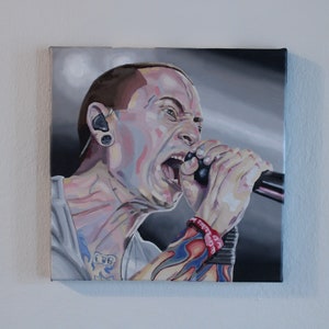 Dead Artists: Chester Bennington Linking Park 12x12in Oil painting on stretched canvas Pop Art Icon portrait