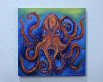 Octopus 16x16in oil painting on stretched canvas