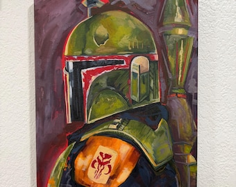 Boba Fett 11x14in Oil Painting on Stretched Canvas original artwork Star Wars fan art