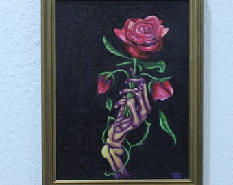 Rose and Skeleton Hand 9x11in framed
