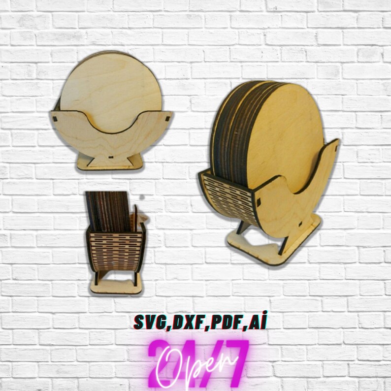 Coaster Holder Stand Laser Cut Engraving Svg Dxf CNC Etsy
