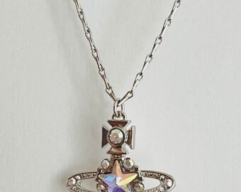 Vivienne Westwood silver star necklace iridescent rainbow Holographic Swarovski crystals gift girlfriend