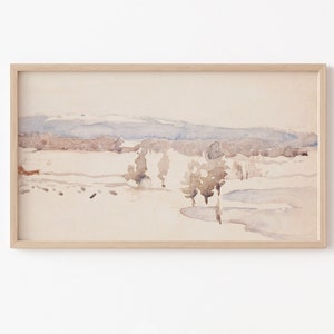 Winter Frame TV Art, Winter Landscape, Vintage Watercolor Painting, Winter Landscape, Neutral, Farmhouse