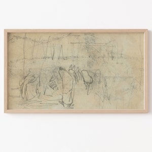 Frame TV Art File, Frame TV Art File, Vintage Drawing, Figures in the Street, Figure Sketch, Neutral, Antique Drawing