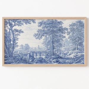 Frame TV Art File, Frame TV Art File, Italian Landscape, Vintage Landscape, Blue and White, Vintage Print, Instant Digital Download