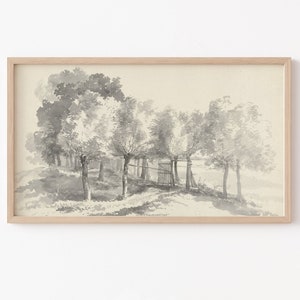 Frame TV Art File, Frame TV Landscape, Frame TV Art File, Brushstroke Trees, Neutral, Vintage Drawing, Instant Download, Sketch