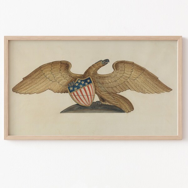 Frame TV Art File, Frame TV, Vintage Sternpiece Eagle, American Flag, Vintage Illustration, Neutral, 4th of July, Fourth of July