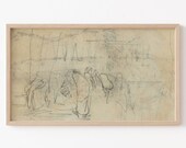Frame TV Art File, Samsung Frame TV Art File, Vintage Drawing, Figures in the Street, Figure Sketch, Neutral, Antique Drawing