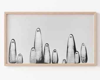 Frame TV Art File, Halloween Frame TV Art, Arte fantasma, Frame TV Halloween, Decoración fantasma, Halloween neutro, Blanco y negro